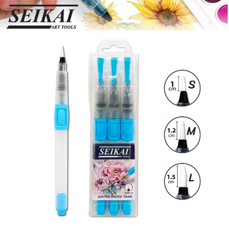 พู่กันเติมน้ำ seikai ตรา เซไก (พู่กันแทงค์น้ำ) แบบด้ามเดี่ยว และ แบบชุด 3 ด้าม รุ่น SER-3 (Seikai water brush pen)