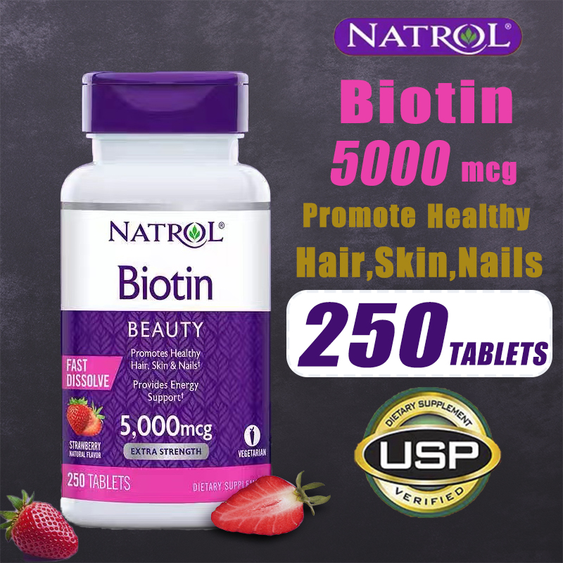 Natrol Biotin Beauty EXP.12/22 5000 mcg 250 tablets บำรุงผม ผิวพรรณ เล็บ ขนาด 250 เม็ด