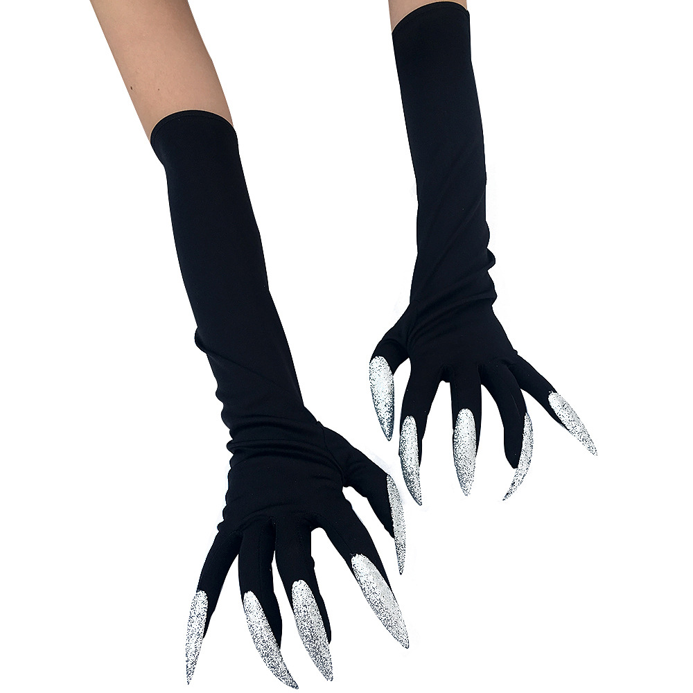 AC 23.5 มือปิศาจ ถุงมือผี ถุงมือปิศาจ ถุงมือสีดำยาวพร้อมเล็บยาว Halloween Nails