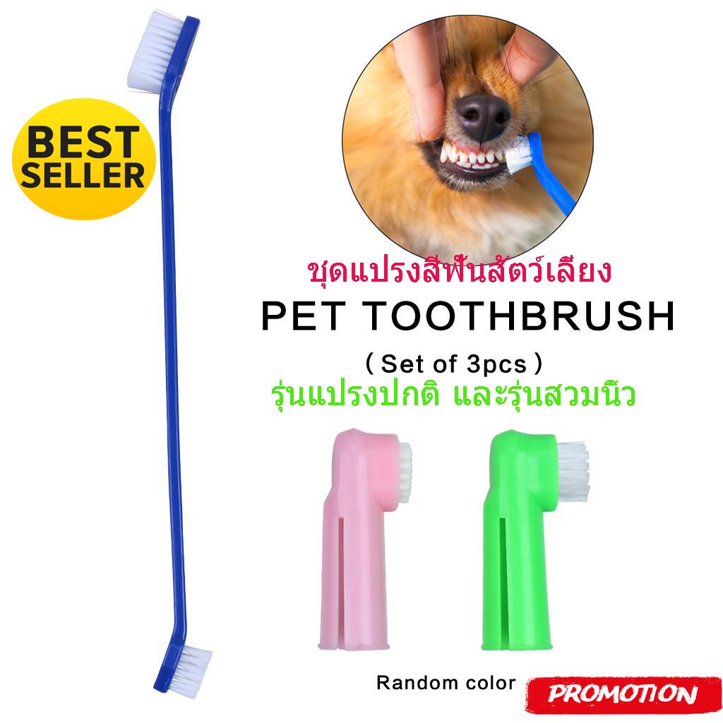 Pet Toothbrush Set แปรงสีฟัน แปรงฟันสุนัข แปรงฟันแมว แปรงสีฟันแมว แปรงสีฟันสุนัข ชุดแปรงสีฟันสัตว์เลี้ยง รุ่นแปรงปกติ และรุ่นสวมนิ้ว สำหรับสุนัขและแมว (3 ชิ้น/แพ็ค) T0241