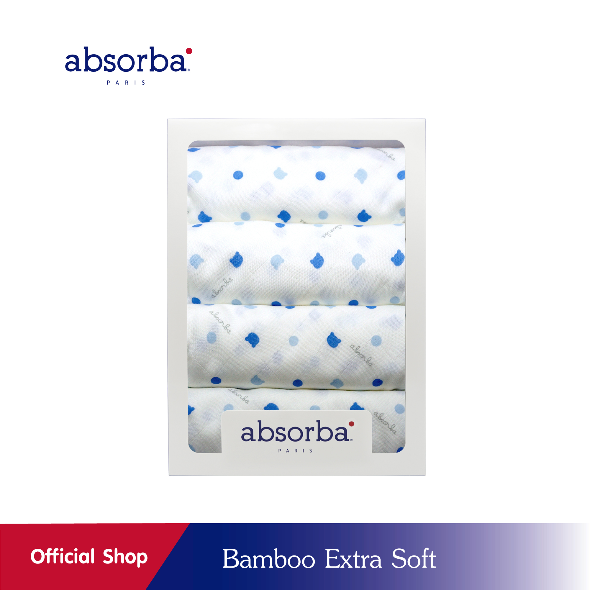 แนะนำ absorba (แอ๊บซอร์บา) ผ้าอ้อมผ้าเยื่อไผ่ Bamboo Extra Soft สีฟ้า นุ่ม ลื่น สัมผัสเย็น ยับยั้งแบคทีเรีย ไม่มีกลิ่นอับ ขนาด 30x30 นิ้ว (แพ็ค 4 ผืน) - R6G140BU00