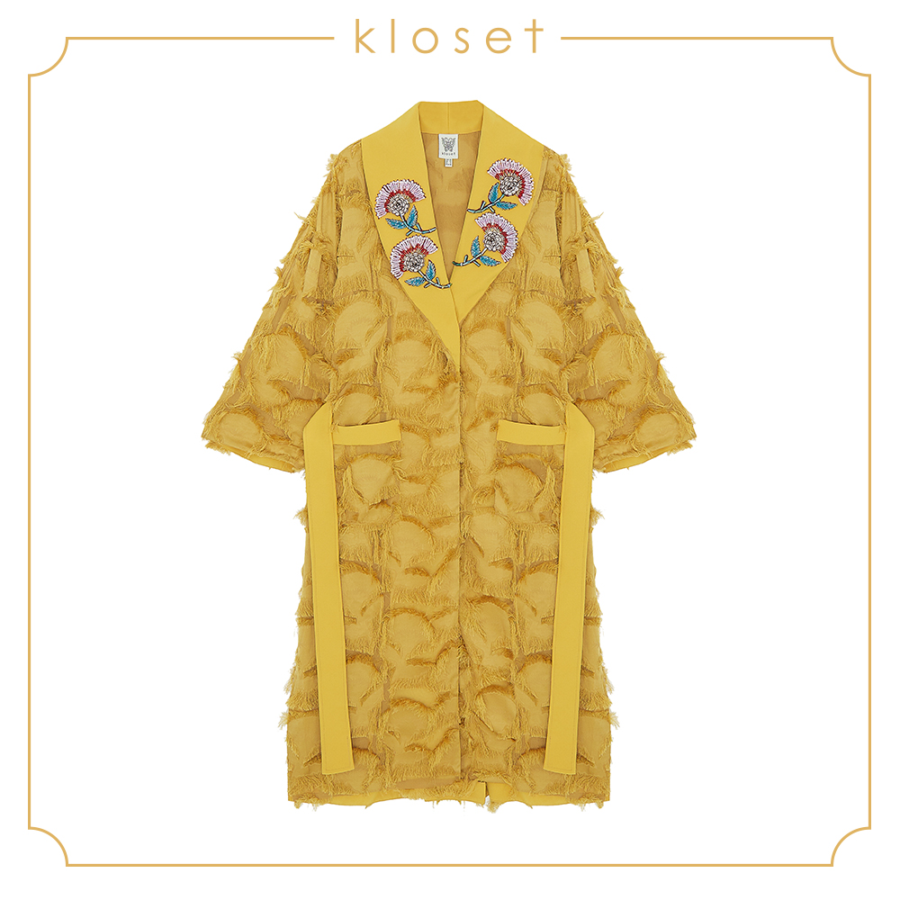 Kloset Lace Top With Detail On Trimming (AW18-T025) เสื้อผ้าแฟชั่น เสื้อผ้าผู้หญิง เสื้อตัวยาว เสื้อคลุม เสื้อปักลูกปัด สี สีเหลือง สี สีเหลืองไซส์ L