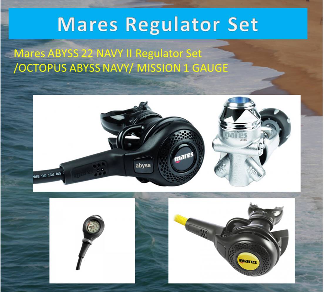 Mares ABYSS 22 NAVY II Regulator set+OCTOPUS ABYSS NAVY+MISSION 1 Guage ( ready to dive)