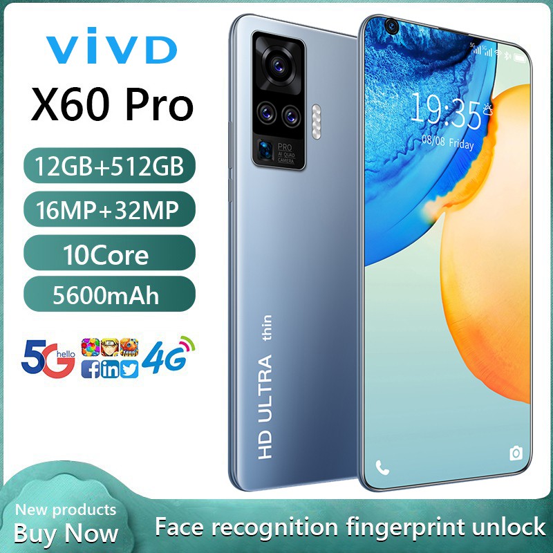 VIVO X60 Pro โทรศัพท์มือถือ 12-512GB มือถือ 7.2นิ้ว HD โทรศัพท์ โทรศัพท์มือถือราคาถูก Android Smartphone โทรศัพท์สมาร์ท