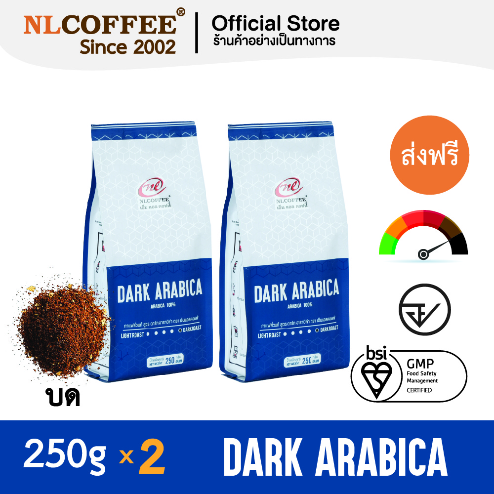 เมล็ดกาแฟคั่วบด Dark Arabica by NLCOFFEE (250กรัม 2แพ็ค) กาแฟ อาราบิก้า100% (ชนิดบด)