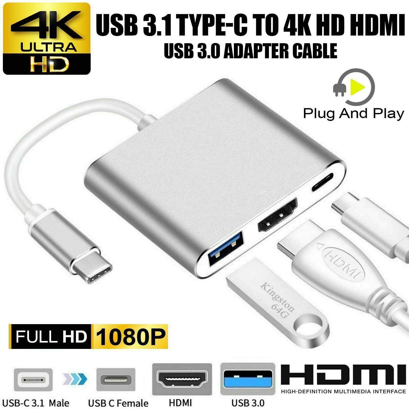 USB 3.1 Type-C to HDTV 4K HDMI/USB 3.0/Type C Converter Cable Adapter for Macbook Laptop
