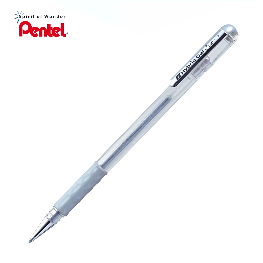 Pentel ปากกาไฮบริดเจล เพนเทล Hybrid Gel Grip 0.8mm K118 สีเงิน