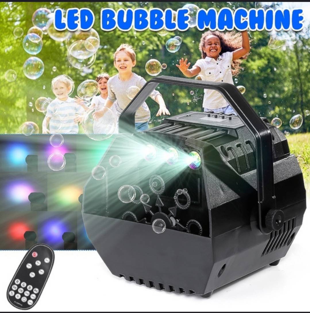 BUBBLE LED RGB 3IN1 REMOTE แถมฟรี.....น้ำยาฟอง 4 ลิตร เครื่องทำฟองสบู่ เครื่องเป่าฟองสบู่ Bubble Machine พร้อมรีโมทไร้สาย มีไฟ LED