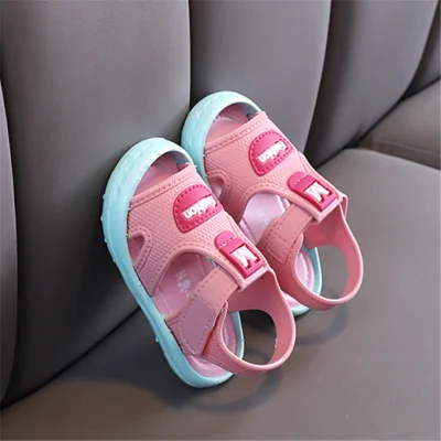 TINGQI Summer Toddler Baby Boys Girls Sandals Fashion Soft-soled Toddler Wrap Feet Shoes Kids Boy Girl First Walkers Cartoon Baotou Shoes For 0-3 Years