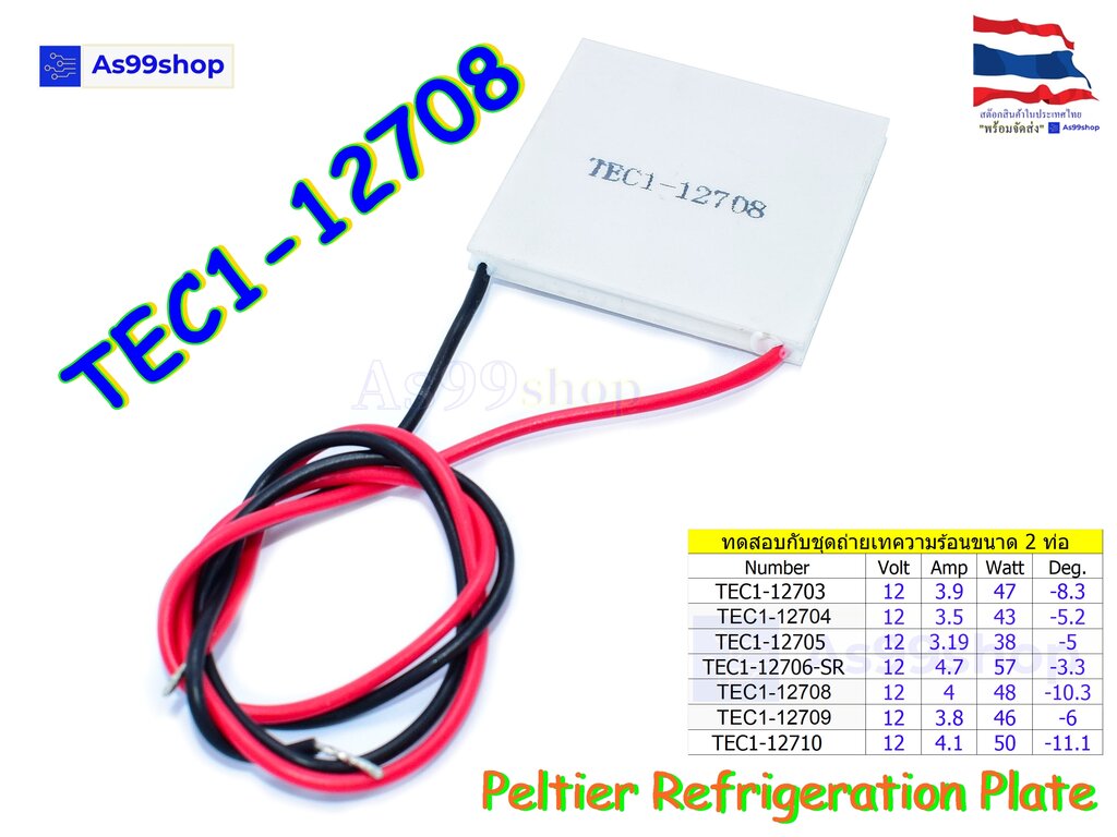 TEC1-12708 12V Peltier Refrigeration Plate(แผ่นร้อน-เย็น) แผ่นเพลเทียร์