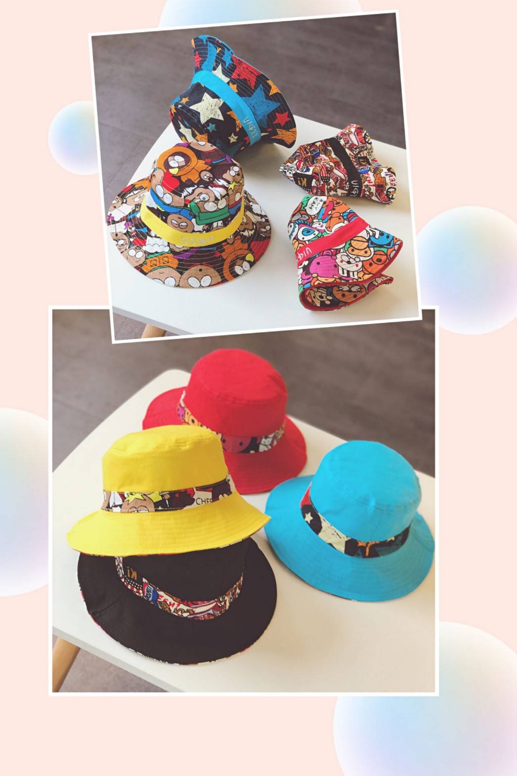 [พร้อมส่ง] หมวก Bucket​ เด็ก หมวกบั​กเก็ต​เด็ก ใส่ได้สองด้าน ลายฮิปฮอป Hippop