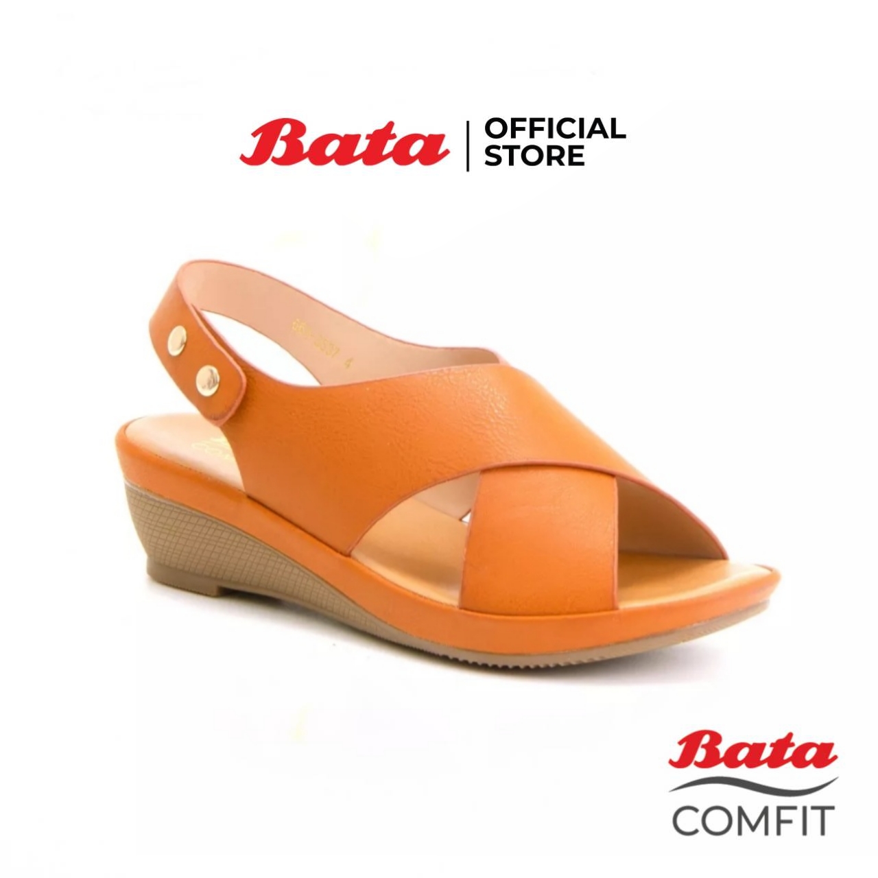 Bata COMFIT รองเท้าส้นสูง WEDGE SANDAL แบบรัดส้น สูง 1.5 นิ้ว สีน้ำตาลอมเหลือง รหัส 6613537 Ladiescomfort Fashion