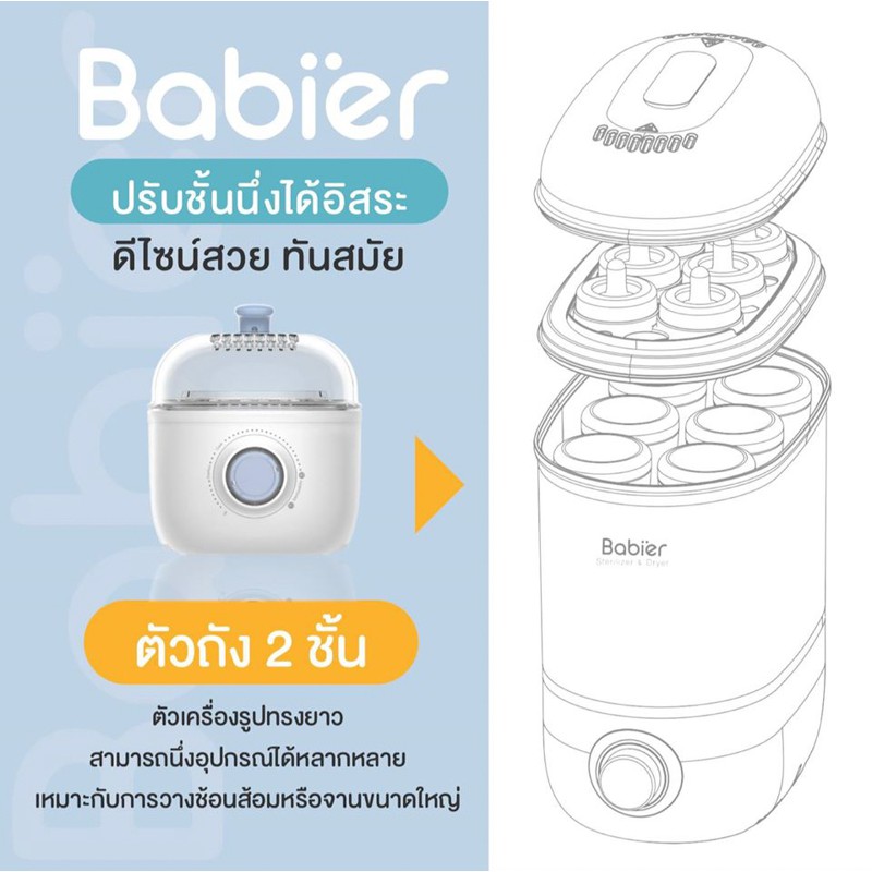 Babier BR- 0988 เครื่องนึ่ง พร้อม อบแห้ง และ อุ่นนม อุ่นอาหาร ในตัว ประกันศูนย์ไทย !!! Babier Baby Bottle Sterilizer Dryer and Warmer 0988 เครื่องนึ่งขวดนม และอบแห้ง