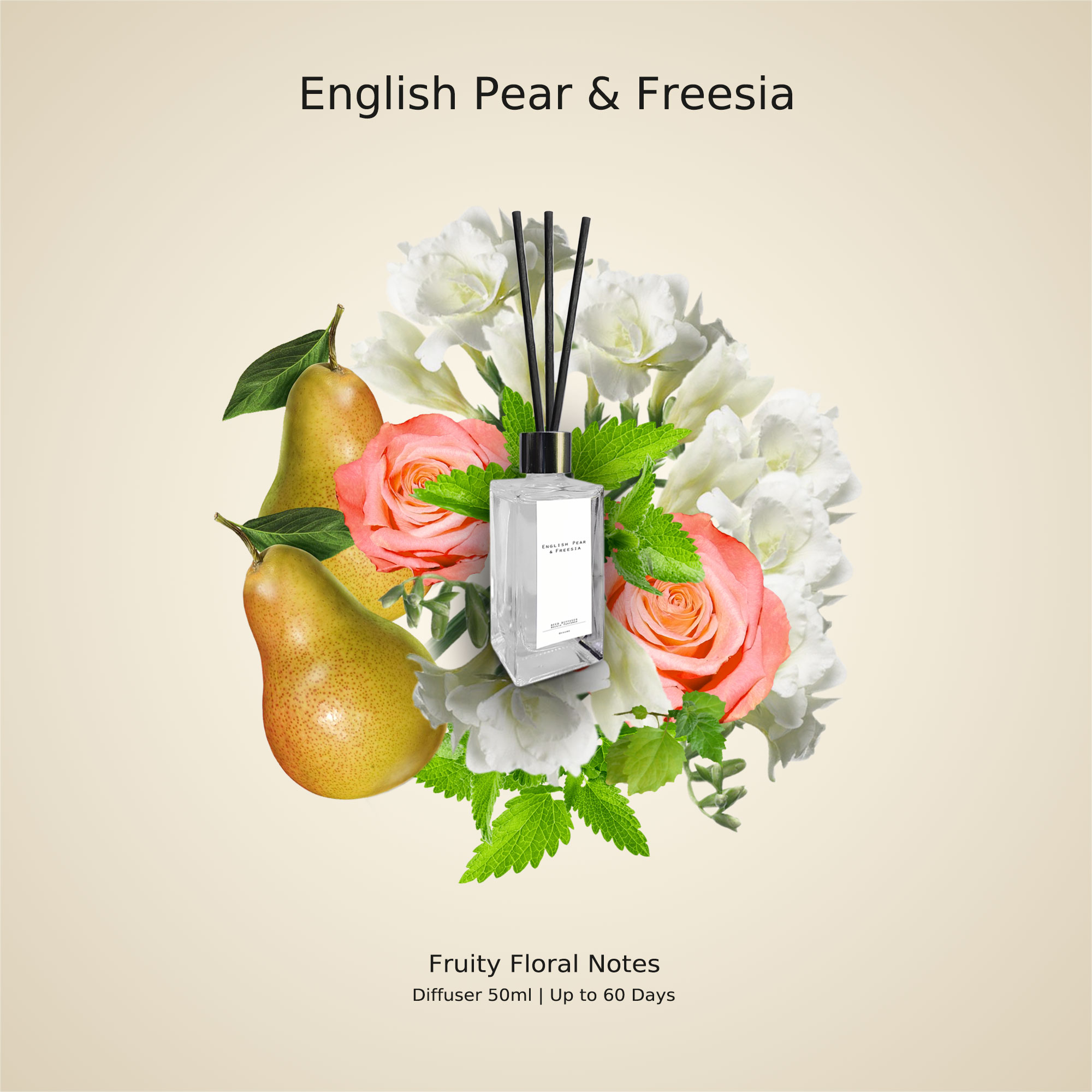 ก้านหอม ปรับอากาศ Diffuser กลิ่น English Pear & Freesia 50ml ฟรี!! ก้านไม้กระจายกลิ่น (ไม่มีกล่อง) (no box)
