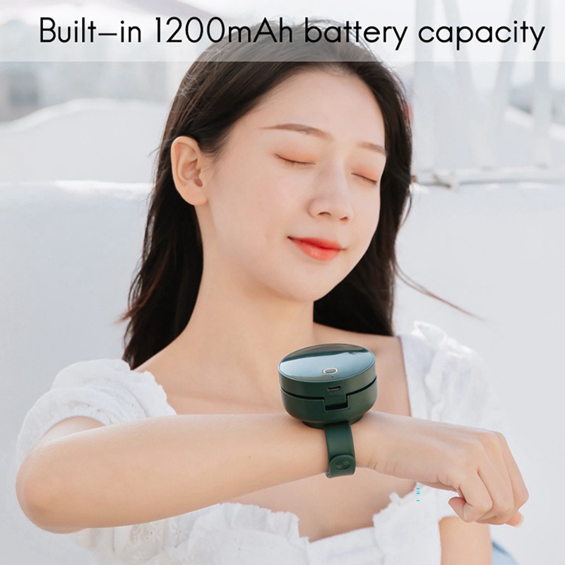 พัดลมพกพา พัดลมพกพาแบบตั้งโต๊ะ แบตเตอรี่พัดลมขนาดเล็ก Wrist Fan Mini Portable Rechargeable 1200MAh Battery with Vanity Mirror Leafless Watch Fan Pink