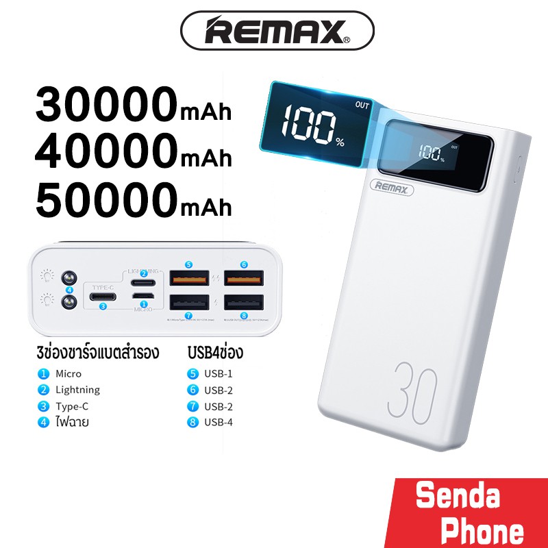 Powerbank เพาเวอร์แบงค์ แบตเตอรี่สำรอง ส่งฟรี Ems ️ Remax แบตสำรอง 50000 /  40000 / 30000Mah แท้100% Power Bank แบตสำรองแท้ แบตสำรองของแท้ แบตเตอรี่สำรอง  แบตสำรอง แบตโทรศัพท์ สายชาร์จ หัวแปลงชาร์จแบต - Icezible168 - Thaipick