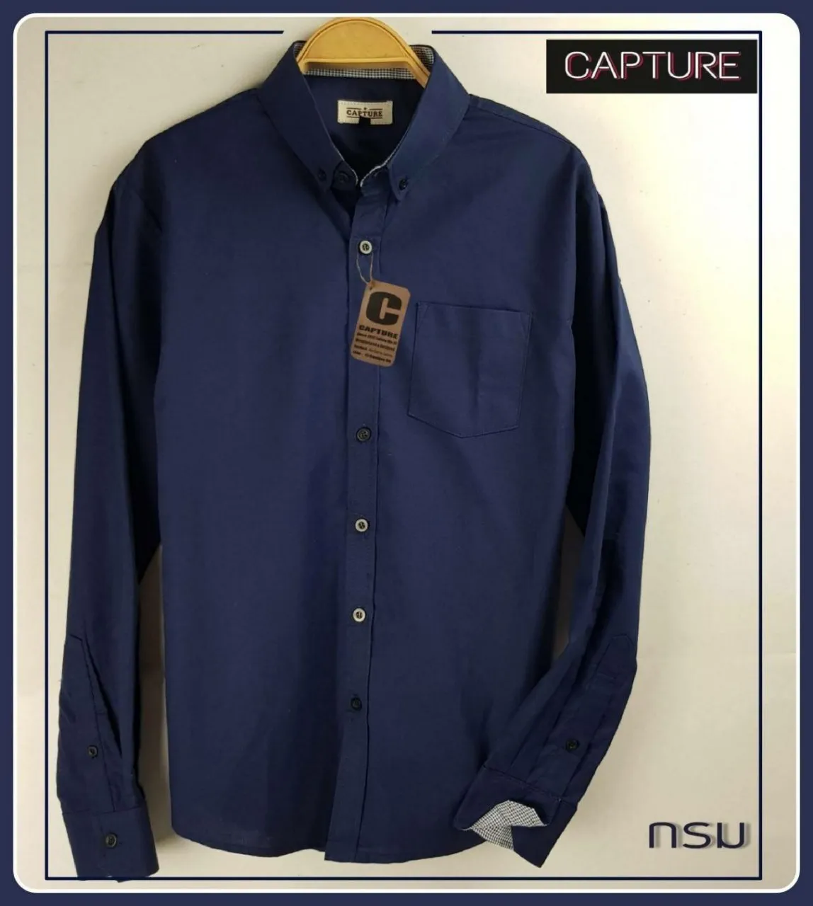 Capture Shirt เสื้อเชิ้ตผู้ชาย แขนยาว คอปก สีกรม มีถึงอก 48 นิ้ว