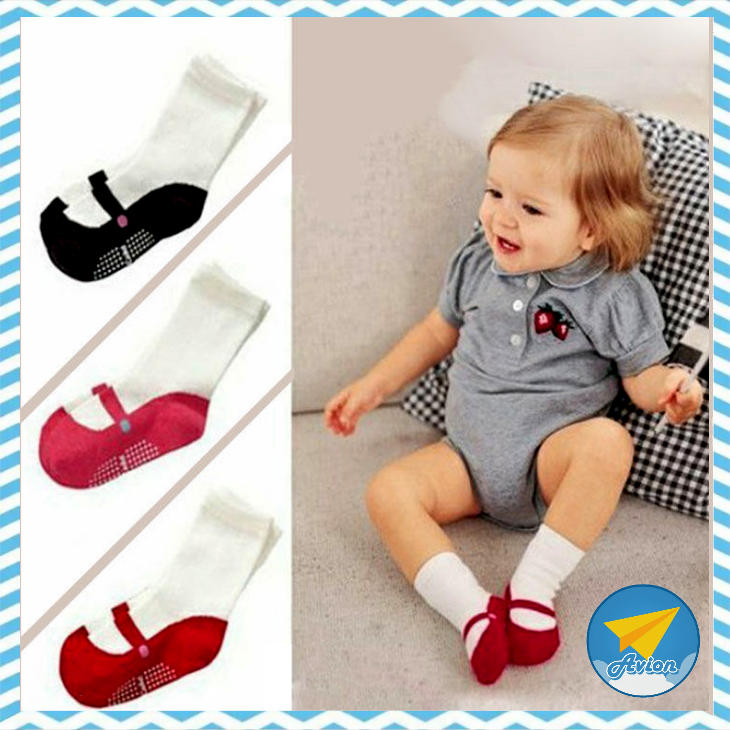 avions ถุงเท้าเด็กมีกันลื่น สำหรับเด็กแรกเกิด-2ปี Board socks นุ่มใส่สบาย