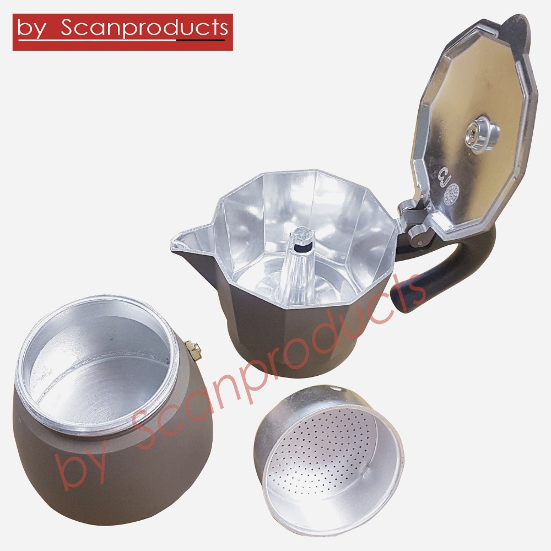 ที่ต้มกาแฟ กาต้มกาแฟ หม้อต้มกาแฟสด เอสเพรสโซ่ ขนาด 3 ถ้วย  By Scanproducts Moka Pot 3cup สีน้ำตาล