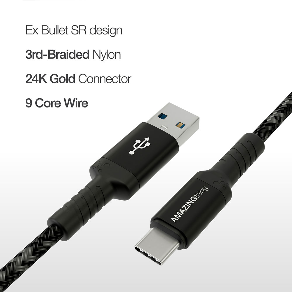 AMAZINGthing USB-A to USB-C Cable SupremeLink Bullet Shield 1.2M-Black ...