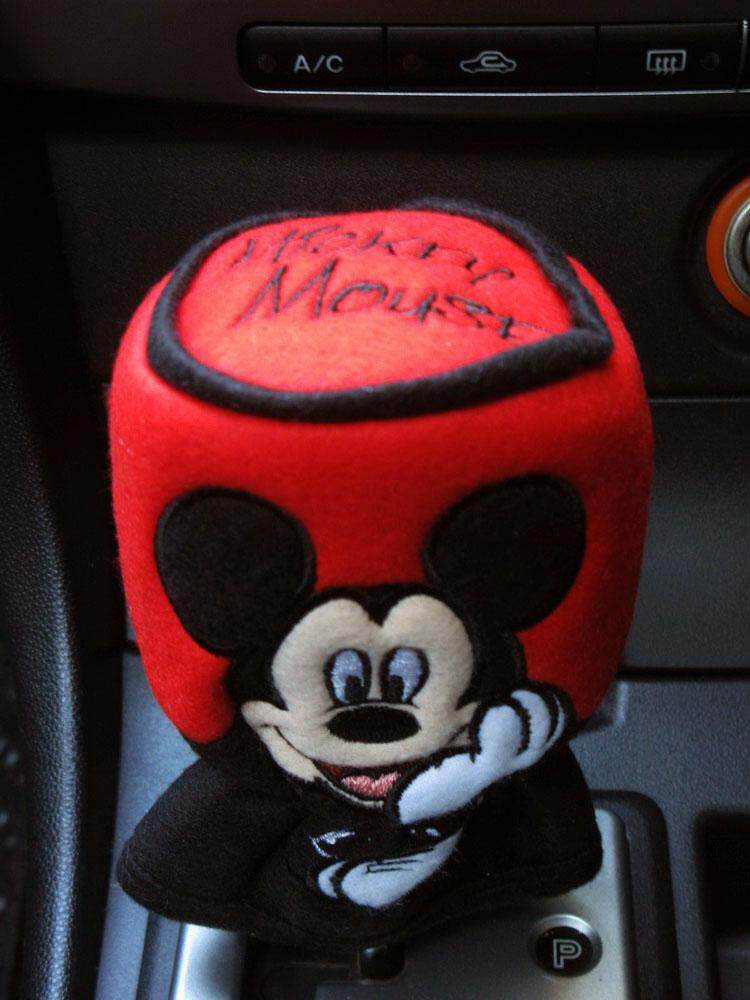 ลิขสิทธิ์แท้มิกกี้เม้าส์ ที่หุ้มเกียร์รถยนต์ หุ้มเกียร์กระปุก ผ้าหุ้มเกียร์กันรอยและสิ่งสกปรก สีแดงดำ Mickey Mouse Manual or Round-Head Shift Knob Gear Stick Cover