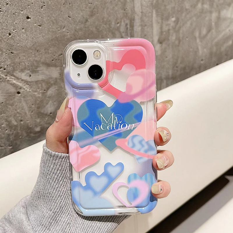 For IPhone 14 Pro Max IPhone Case Thickened TPU Soft Case Clear Case Shockproof Pink and Blue Graffiti Compatible with For IPhone 13 Pro Max 12