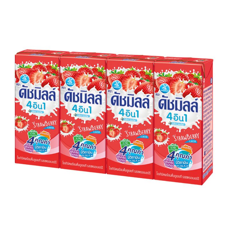 ดัชมิลล์ 4 อิน 1 โยเกิร์ตพร้อมดื่ม ยูเอชที รสสตรอว์เบอร์รี 180 มล. 24 กล่อง (ยกลัง)/Dutchmill 4-in-1 UHT Strawberry Yoghurt Flavored 180ml 24 boxes (1 case)