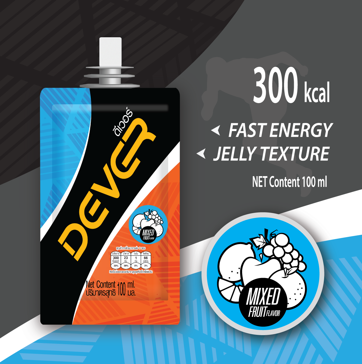 (12แถมกระเป๋าผ้า) DEVER vital energy gel (100 ML รสผลไม้รวม) ดีเวอร์ เจลให้พลังงาน เกลือแร่ เนื้อเยลลี่ เจลวิ่ง สำหรับนักกีฬา นักวิ่ง ออกกำลังกาย