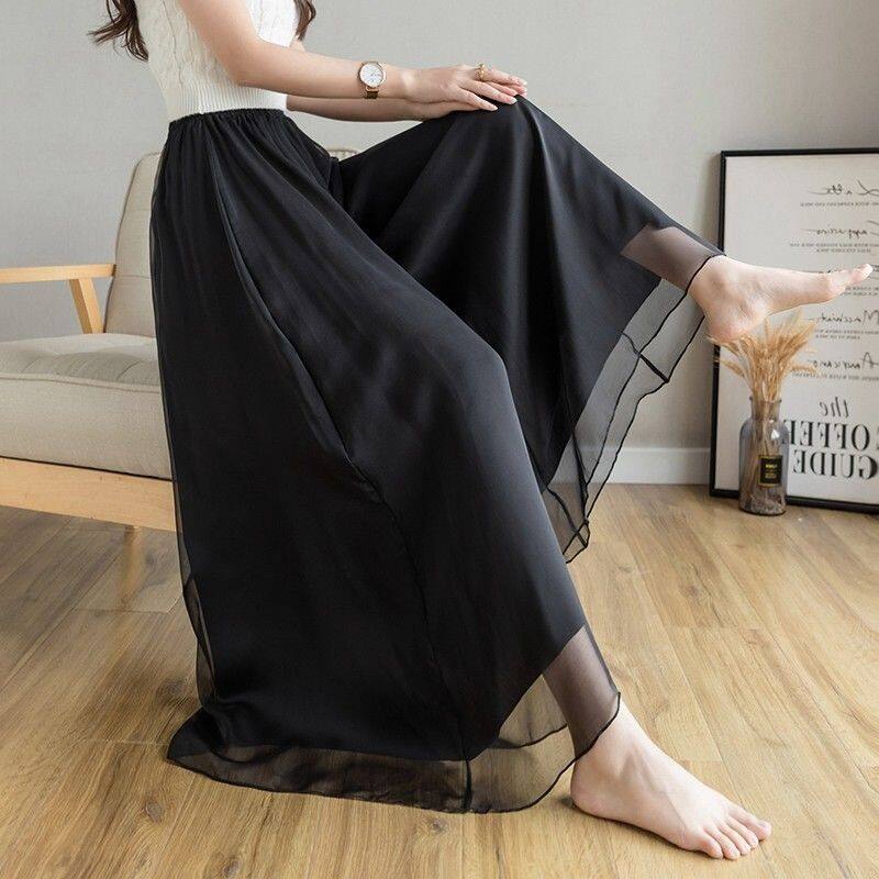 NW quần chân váy mùa hè mới cho nữ váy chữ A quần lửng mỏng thường ngày bằng vải voan dáng rộng eo cao M-5XL cỡ quần ống rộng đơn giản