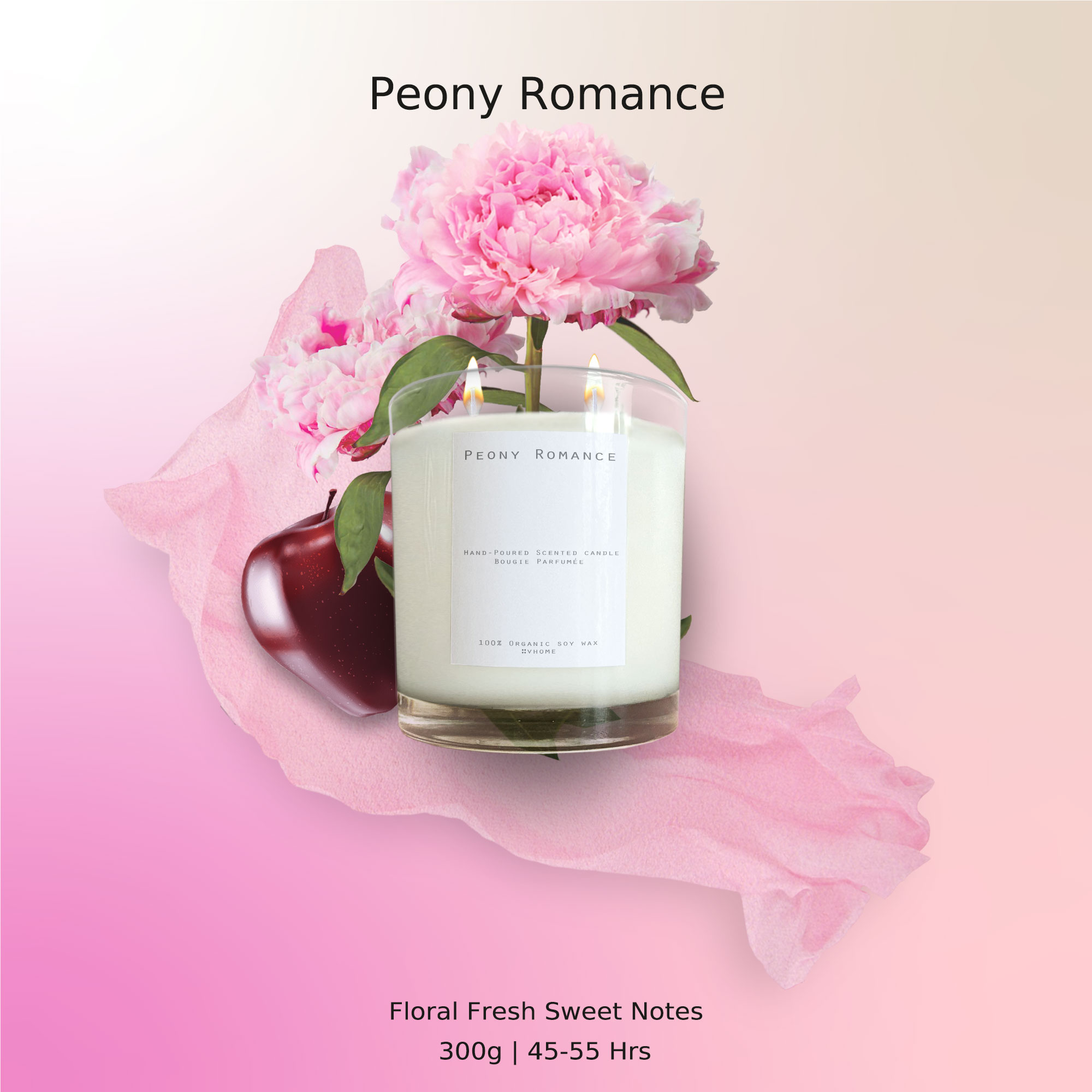 เทียนหอม Soy wax น้ำหอม กลิ่น Jo.L pink PEONY & SUEDE 300g / 10.14 oz (45 - 55 hours) Double wicks candle (แบบไม่มีฝาปิด)
