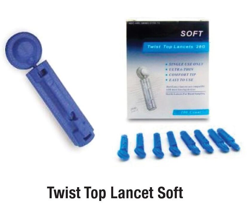 เข็มเจาะเลือด สำหรับตรวจน้ำตาลปลายนิ้ว Sterilance Twist Top Lancet Soft 28G