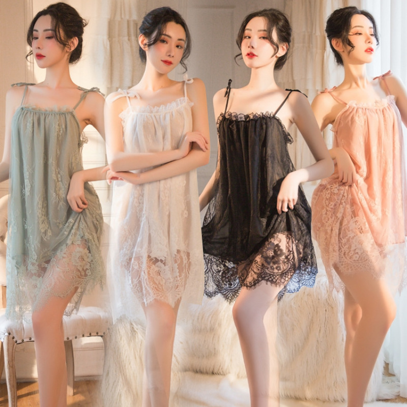 To Dream 8087 sexy Lingerie black&white&pink&green ชุดเดรสลูกไม้กลางคืน ชุดนอนกระโปรงสายเดี่ยว ชุดนอนเซ็กซี่ lace sleepdress ซาตินยาวชุดนอนผ้าไหมลูกไม้ชุดนอน sexy nightwear