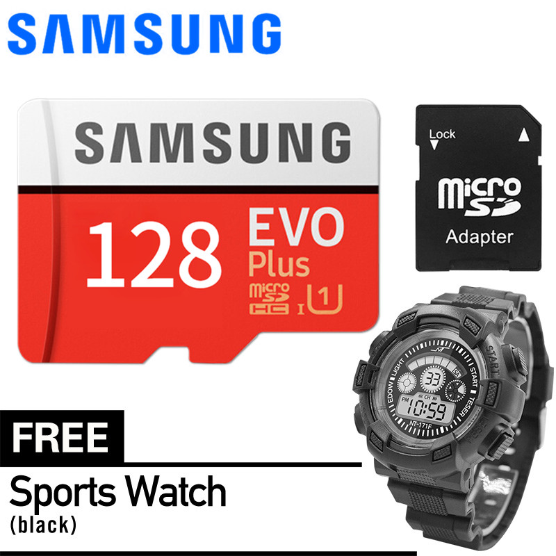 Samsung 128GB 64GB 32GB 16GB 8GB EVO Plus Class 10 UHS-I microSDXC U3 พร้อมฟรี นาฬิกาข้อมือสปอร์ต