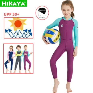 สินค้า HIKAYA ชุดว่ายน้ำเด็กผู้หญิง, ชุดว่ายน้ำเด็ก, ชุดว่ายน้ำเด็กแขนยาว, UPF 50+ ป้องกันแสงแดดแห้งเร็วชุดว่ายน้ำเด็ก