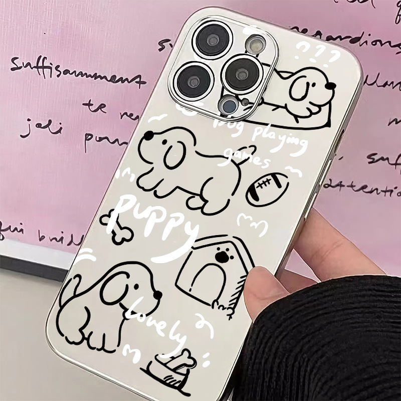 Ốp Điện Thoại TPU Silicon Chống Sốc Mạ Điện Hình Cún Mini Cho IPhone 14 11 13 12 Pro XS Max XR X 8 + 7 6S Plus