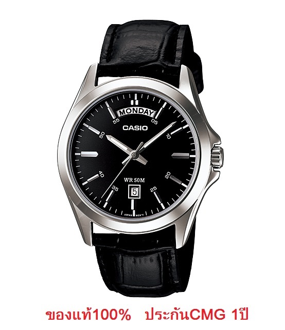 Win Watch shop นาฬิกา Casio รุ่น MTP-1370L-1A นาฬิกาผู้ชายสายหนัง สีดำ หน้าปัดดำ - มั่นใจ ของแท้ 100% รับประกันสินค้า 1 ปีเต็ม (ส่งฟรี)