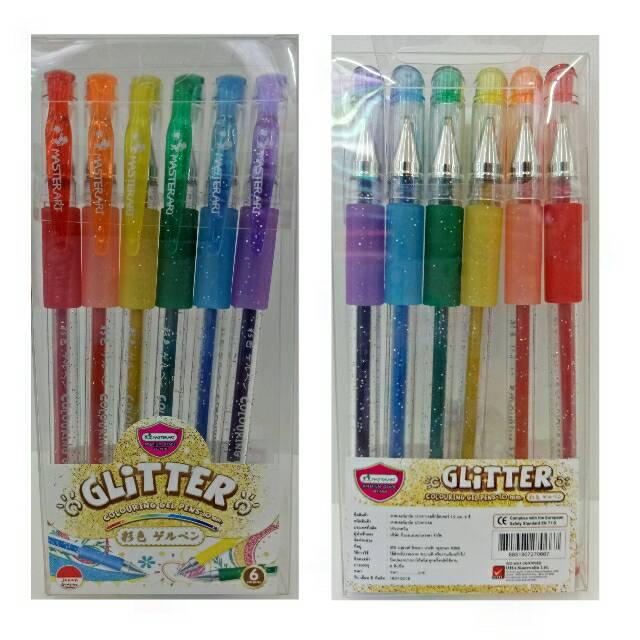 Master art Glitter colouring gel pens 1.0mm. มาสเตอร์อาร์ดปากกาเจลสีกลิตเตอร์1.0มม. 6สี