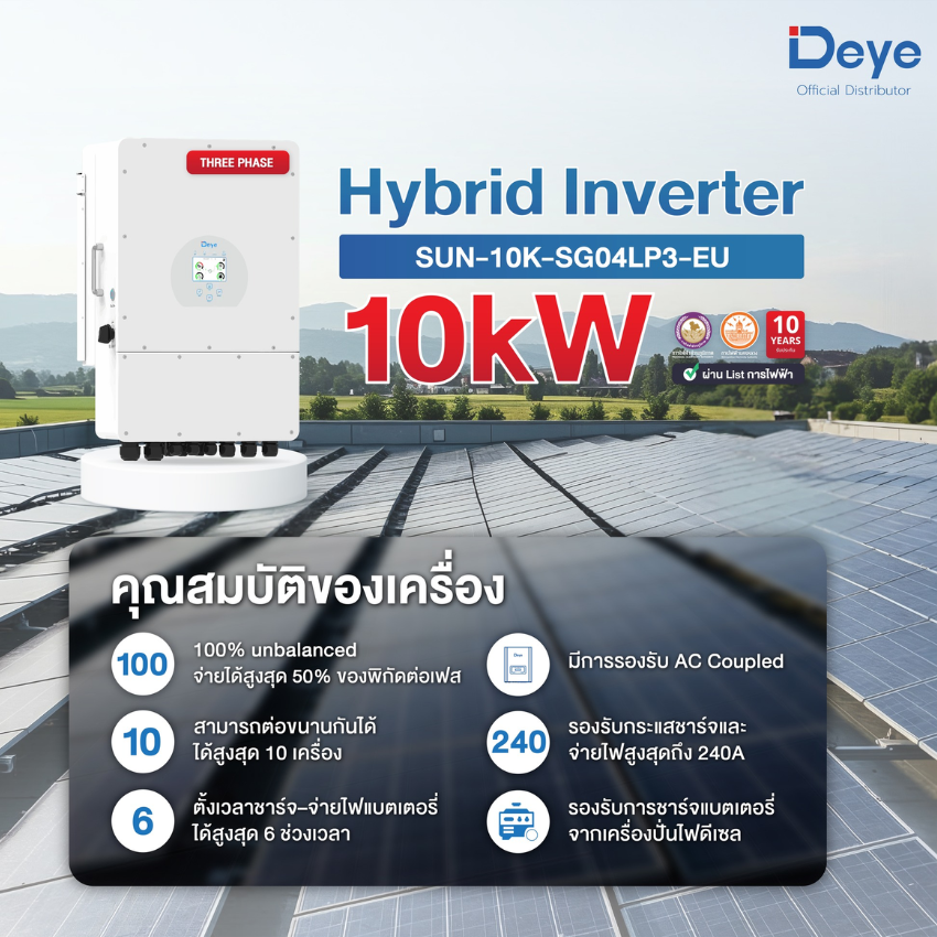 อุปกรณ์แต่งสวนและกลางแจ้ง DEYE 10Kw Hybrid Solar Inverter 3 Phase รองรับแบตเตอรี่ Lv รุ่น Sun-10K-Sg04Lp3-Eu ราคา 90,275 บาท*ส่งฟรี