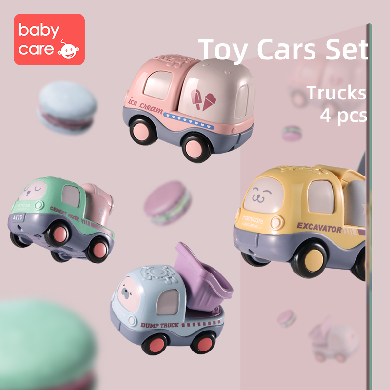 babycare รถของเล่นเด็ก รถเก๋งมินิ รถของเล่น ของเล่นเสริมพัฒนาการ มีแสง+เสียง 4 ชิ้น สี Trucks set สี Trucks set