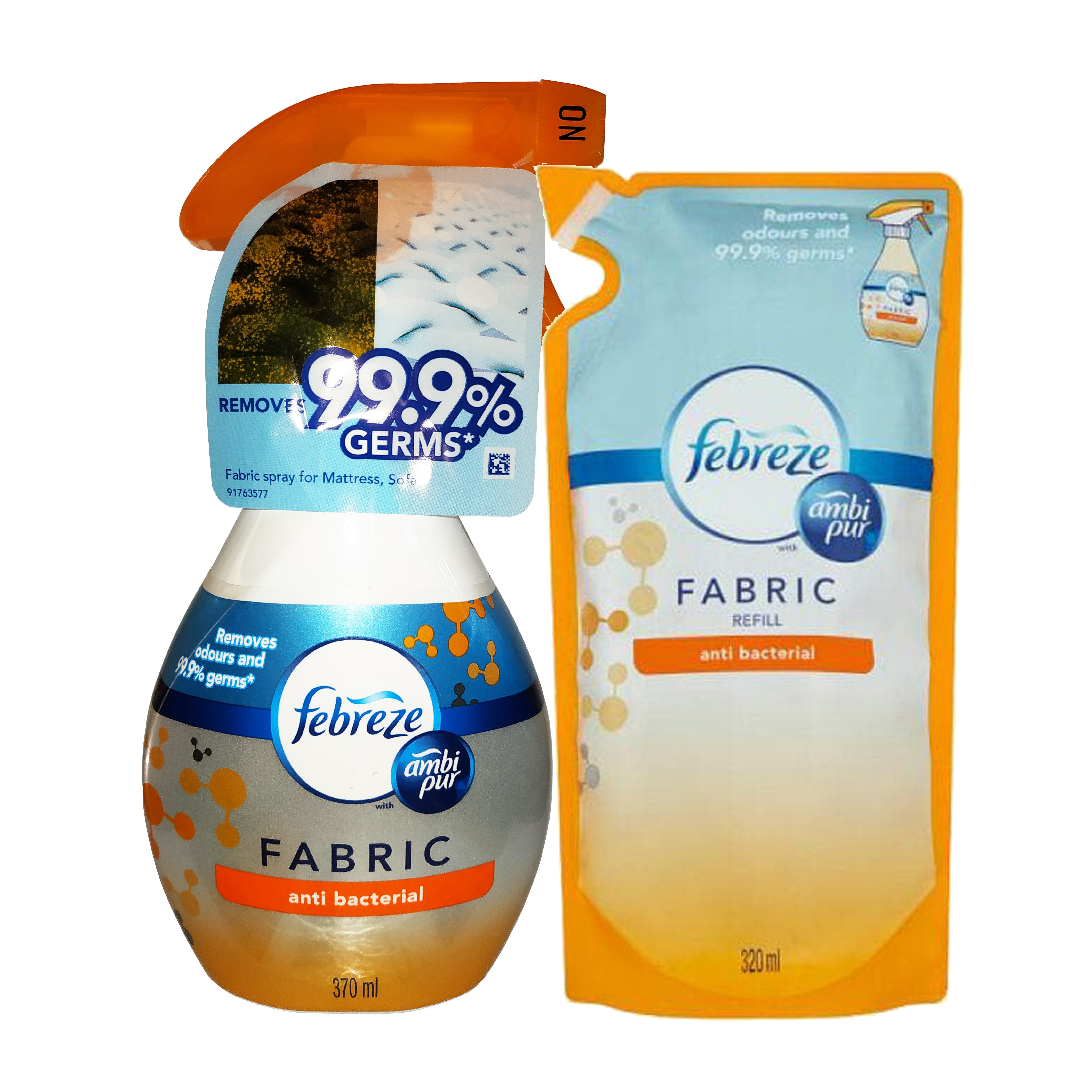 Febreze แพคคู่ ขวดขนาด 370 ml.และชนิดเติม 320 ml.กลิ่น Anti bacteria