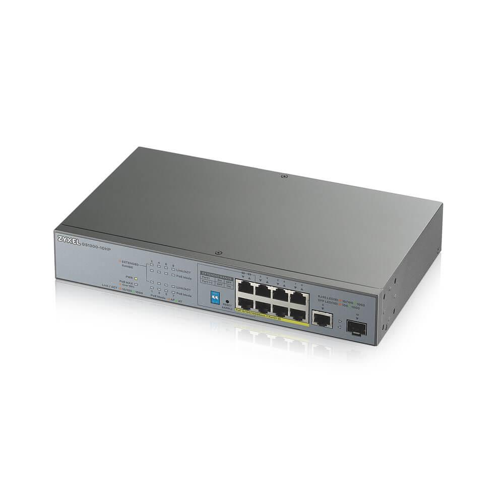 Zyxel Unmanaged Gigabit POE Switch 8 Port POE 802.3at 130W (GS1300-10HP) ราคา 9,765 บาท*ส่งฟรี