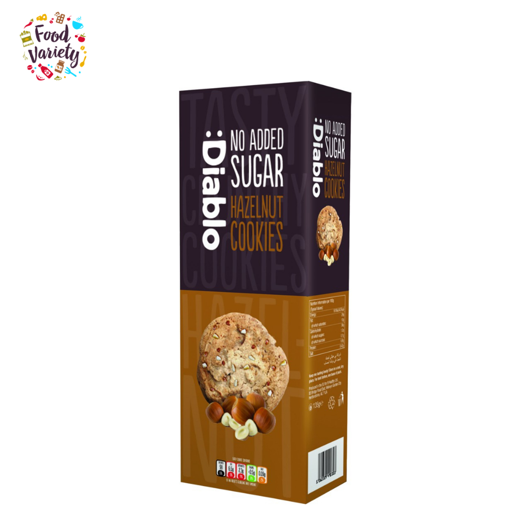 Diablo No Added Sugar Hazelnut Cookies with Sweeteners 135g  เดียโบล เฮเซลนัทคุกกี้ ไม่มีน้ำตาล 135 กรัม