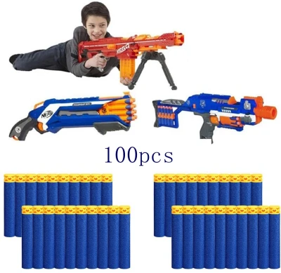 100pcs Foam Hollow Blue Bullets for Nerf N-strike 7.2cm Toy Kids Blaster