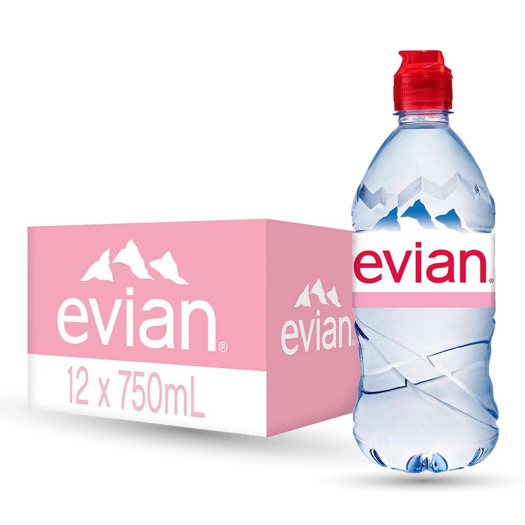 น้ำแร่ Evian ขนาด 750 ml (Sports Cap) มี 12 ขวด Lazada.co.th