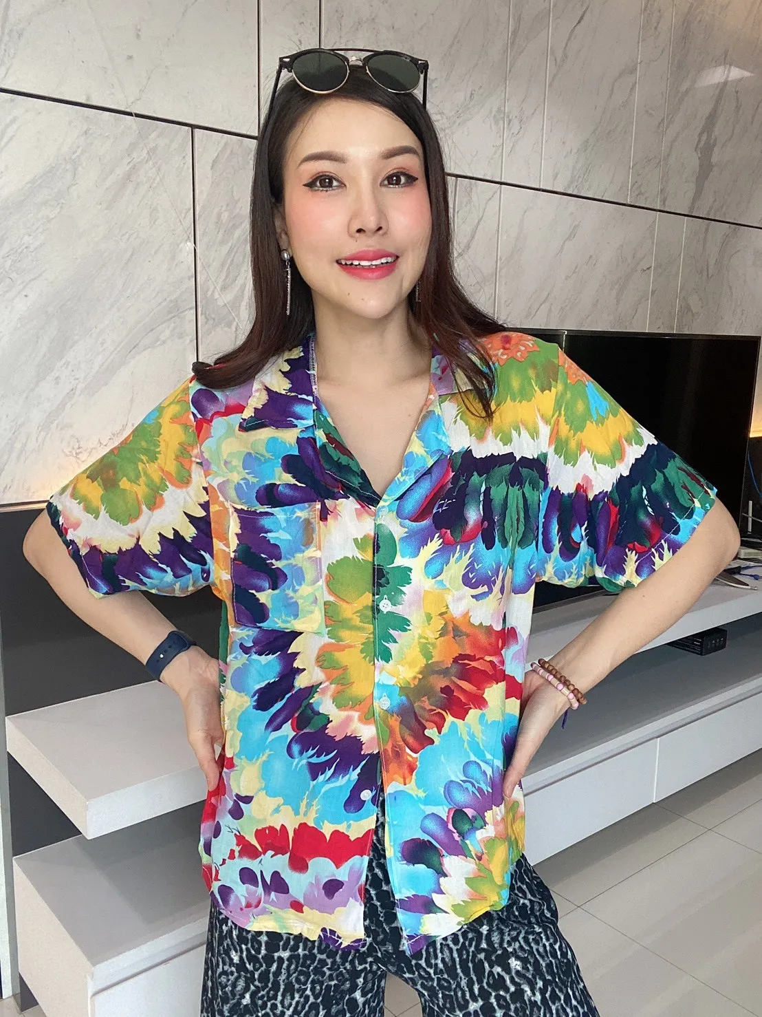 เสื้อฮาวาย เนื้อผ้าโพลิเอสเทอร์ สีสวย