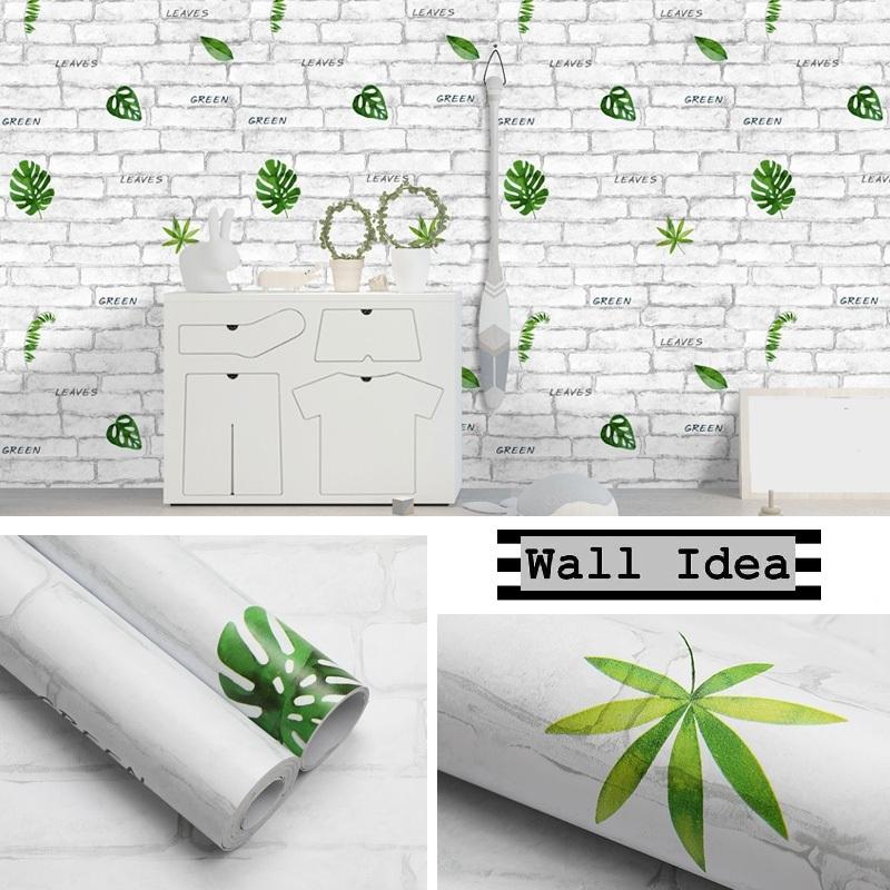 New!!! Wall Ideas วอลเปเปอร์ผนัง สติกเกอร์ผนัง PVC มีกาวในตัว ขนาด 45 cm x 10 M #อิฐใบไม้ #โมเดิร์น