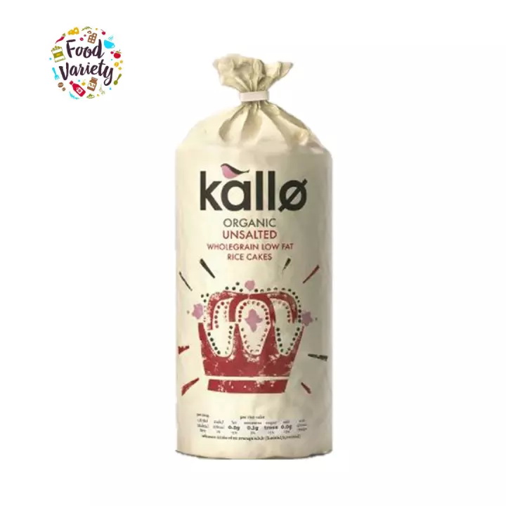 Kallo Fair Trade Organic Unsalted Whole Grain Low Fat Rice Cakes 130g แคโล่ ขนมข้าวอบ แบบไม่ใส่เกลือ ไขมันต่ำ 130กรัม