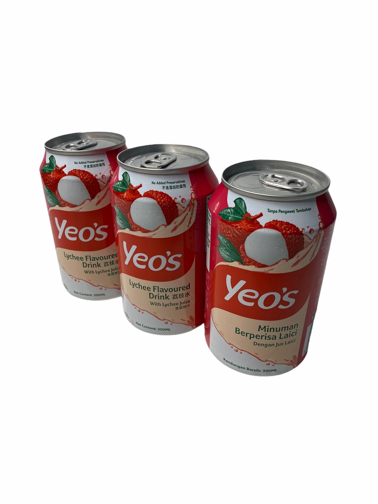 YEO'S LYCHEE ลิ้นจี่ เครื่องดื่ม สมุนไพรพร้อมดื่ม สินค้านำเข้าจากมาเลเซียบรรจุ 300ml รุ่นกระป๋อง สีชมพู่ 1SETCOMBO/จำนวน 3 กระป๋อง ราคาพิเศษ