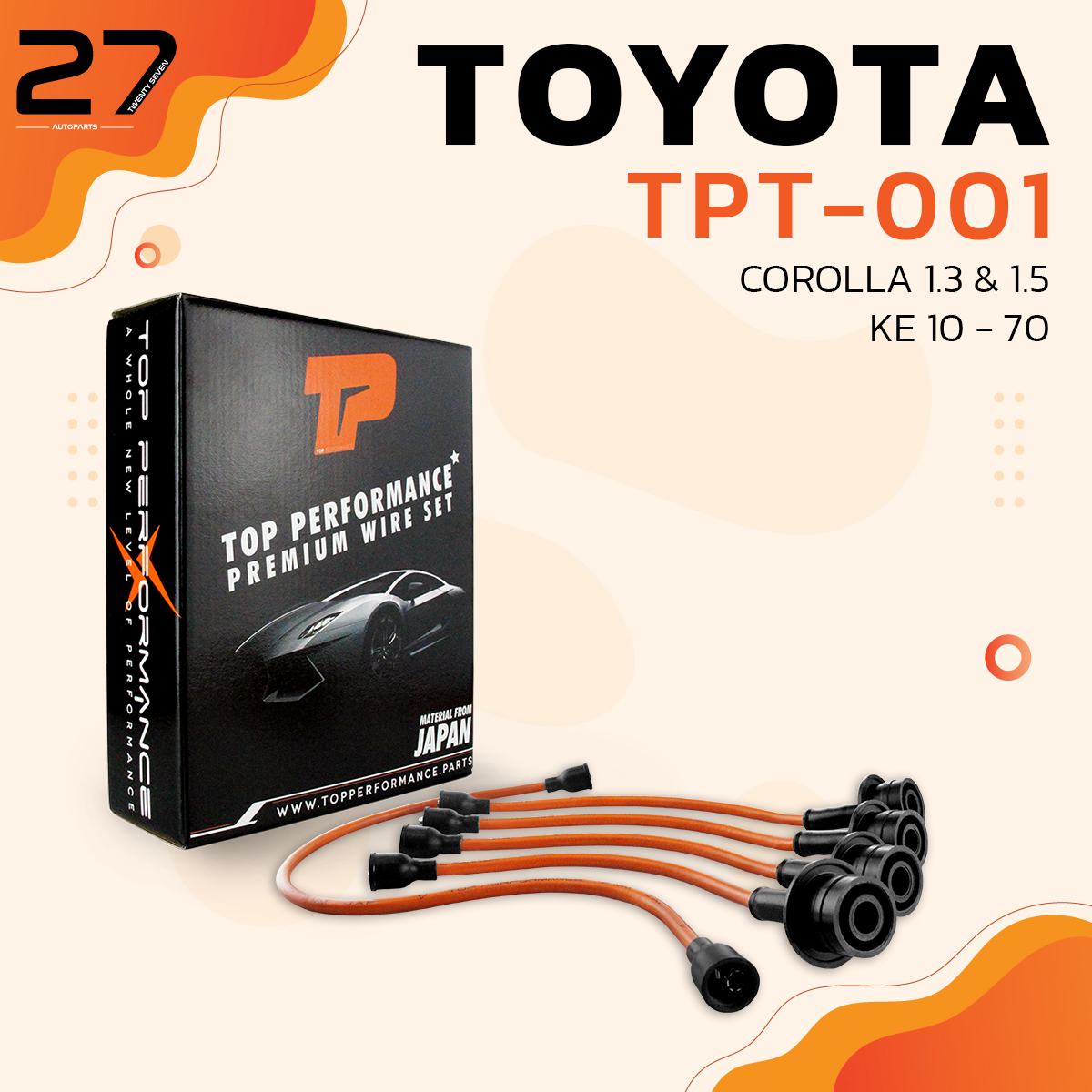 สายหัวเทียน TOYOTA - COROLLA 1.3 & 1.5 / KE 10-70 เครื่อง 3K 4K - รหัส TPT-001 - TOP PERFORMANCE