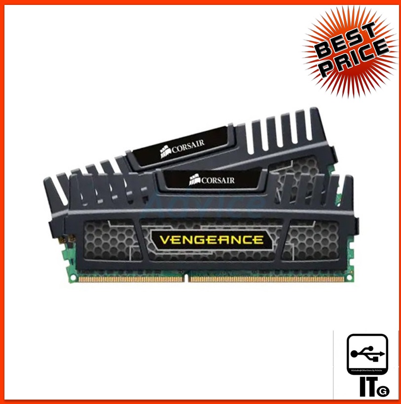 RAM DDR3(1600) 16GB (8GBX2) CORSAIR Vengeance Black (CMZ16GX3M2A1600C9) ประกัน LT.